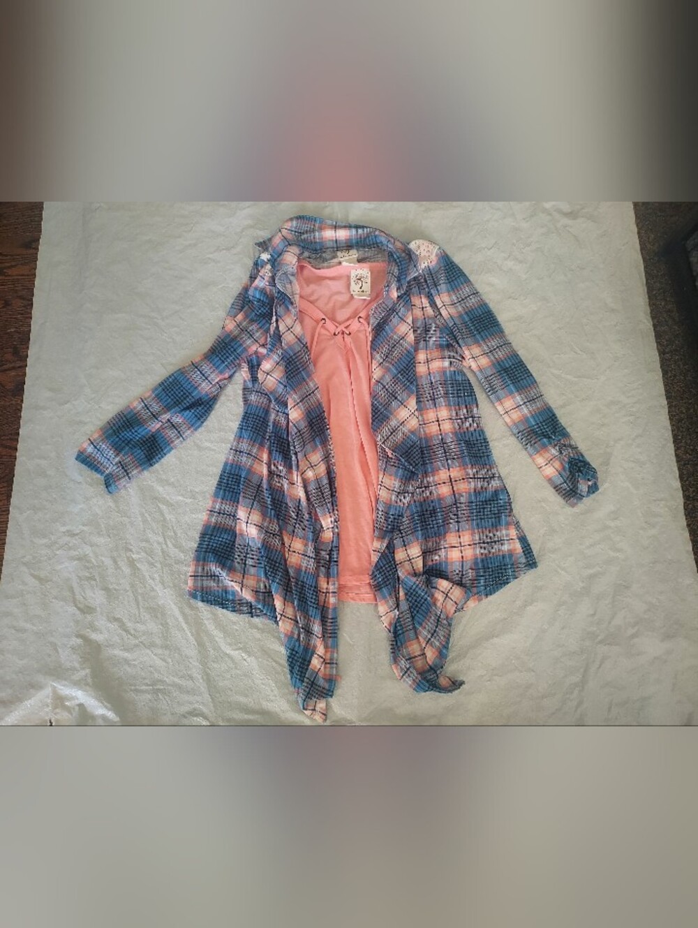 Self Esteem Pink & Blue Plaid Button-Down Shirt with Pink Tank